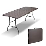 ilgruppone tavolo pieghevole rettangolare valigetta in hdpe pieghevole cucina giardino fiera mercato pic nic campeggio in dura resina 180x74x74 richiudibile salvaspazio (marrone, 180x74x74 cm)