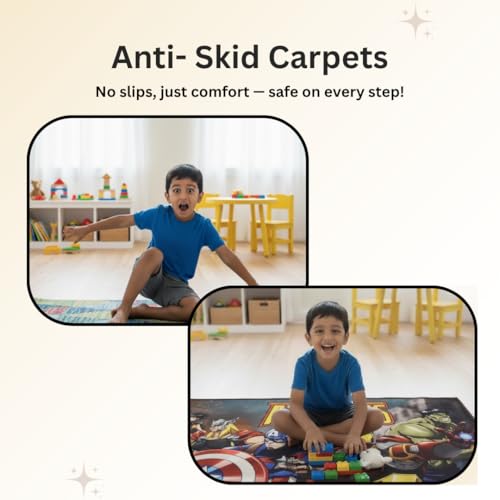 Image of Athom Living Avengers Runner Carpet 2x4.5 Ft, Soft Printed Mat with Anti-Skid Backing, Durable Washable Runner for Kids Bedroom, Play Area & Playroom Decor