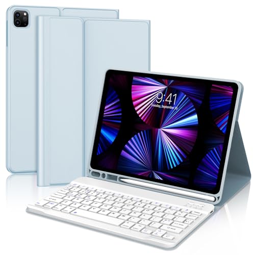 iPad Pro 11 inch Case with Keyboard, Keyboard Case for iPad Pro 4/3, iPad Air 5th, 4th Generation 10.9 inch, Magnetically Detachable Wireless, Auto Sleep/Wake Smart Folio with Pencil Holder (Blue)