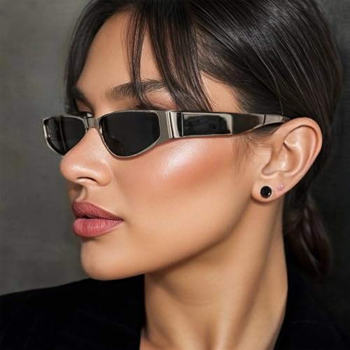 willochra Retro Small Metal Cat Eye Women Sunglasses Fashion Trending Men Rectangle Punk Blue Sun Glasses Shades UV4004