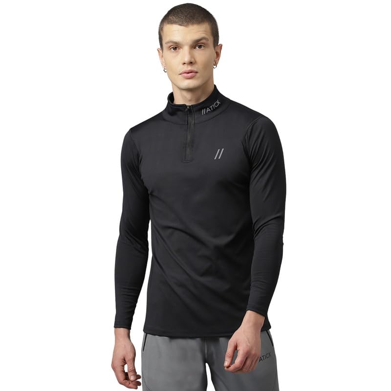 ATICX Polyester Full Sleeve Compression High Turtle Neck Sports Jersey T Shirt for Men - Quick Dry Fit Gym Workout Top for Running, Swimming, Training, Cycling, Football, Badminton