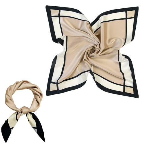 GAZIL Pañuelo Femenino de Seda 60 x 60 cm, Bufanda Cuadrada de Seda Color Beige en Poliéster Suave y Delicado con la Piel, Sofisticado Pañuelo para el Cuello, Complemento Estético para Damas
