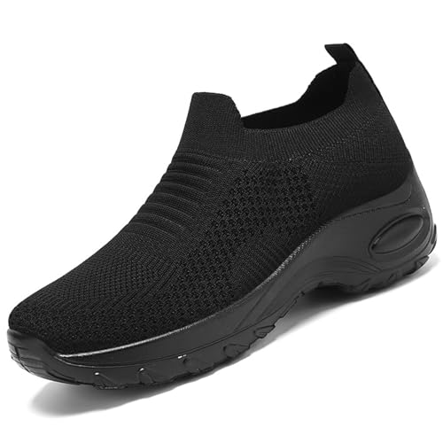 Womens Slip on Walking Shoes Comfortable Mesh Sock Sneakers with Arch Support Platform Wedge Casual Running Jogging Shoe for Plantar Fasciitis