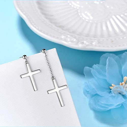 Mens Cross Earrings Dangle Cross Earrings For Men & Women White Gold Plated Over Sterling Silver Asymmetric Cross Stud Earrings Boys Hip Hop Earrings Religious Christian Earrings Christmas Gift Fe90W #TOP4