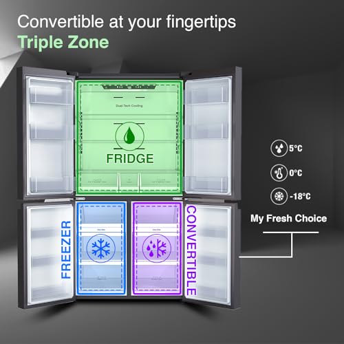 Image of Godrej 670 L Four Door, Triple Zones with Convertible Mode, Advanced Controls Frost Free Inverter Refrigerator(RM EONVELVET 685 RIT GR BK, Graphite Black)