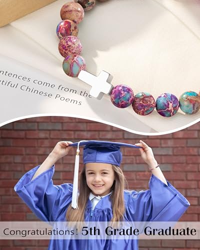 Image of UPROMI Cross Bracelet for Girls Baptism Communion Confirmation Gifts, Kindergarten /Preschool /5th Grade /8th Grade Graduation Gifts
