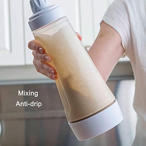 Manual Batter Dispenser Dough Dispenser Batter Mixing Bottle with Stainless Steel Stirring Ball Batter Shaker Bottle Pastry Baking Tools with Label Dispenser Measurement for Cupcakes Muffins Waffles