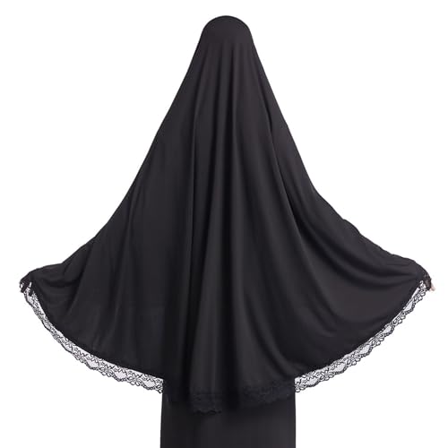 Muslim Women's Instant Big Hijab Jersey Turbans Khimar Abaya Soft Prayer Scarf, 1pc Lace3