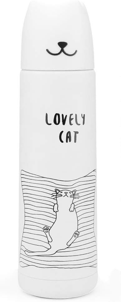 Cute Water Bottle For School, Vacuum Insulated Stainless Steel Thermos Mug，2019 New Cute Animals Insulation Bottle (White Cat) (YUNDA)