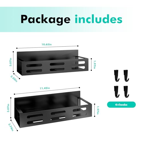 2 Pack Magnetic Spice Rack for Refrigerator, Black Magnetic Shelf and Fridge Kitchen Cabinet Organizers Storage Seasonin - Additional View