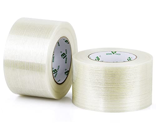 Bomei Pack Strapping Tape 3 Inch, Heavy Duty Fiber Reinforced Packing Tape, 60Yds 5.9Mil, Total 120Yds #TOP30