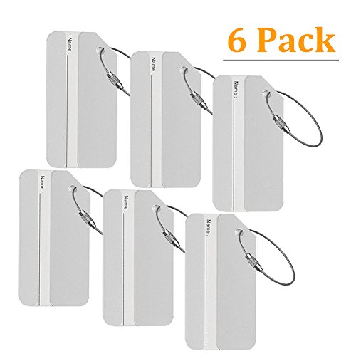 Preisvergleich Produktbild Kofferanhänger Metall, 6X Kofferanhänger Koffer mit Namensschild Adressschild Gepäckanhänger Edelstahlkabel wasserdichte PVC-Karte Luggage Tag Koffergurt Koffer Anhänger Groß Reise Zubehör, Silber