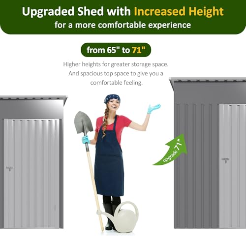 Image of DAUSOLA 5x2.5 FT Outdoor Storage Shed, Metal Garden Tool Shed with Updated Frame Structure and Lockable Doors, Ideal for Backyard Garden Patio Lawn, Grey
