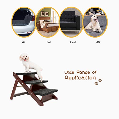 Mewang Wooden Pet Stairs/Pet Steps - 2-In-1 Foldable Stairs & Ramp For Beds And Cars - Portable Dog/Cat Ladder Up To 110 Pounds - Great For Small And Older Animals(Brown) #TOP6