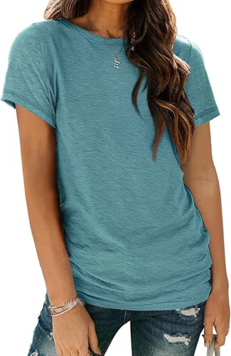 ELFIN Damen T-Shirt Rundhals Kurzarm Sommer Shirt Einfarbig Oberteile...