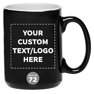 Custom El Grande Two Tone Glossy Coffee Mugs 15 oz. Set of 72, Personalized Bulk Pack – Perfect for Tea, Espresso, Cappuccino, Hot Cocoa – Black
