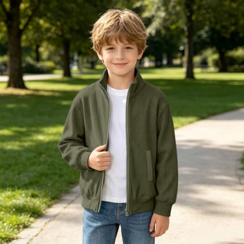 Boys Zip Up Jacket Stand Collar Textured Corduroy Knit Long Sleeve tops - image 3