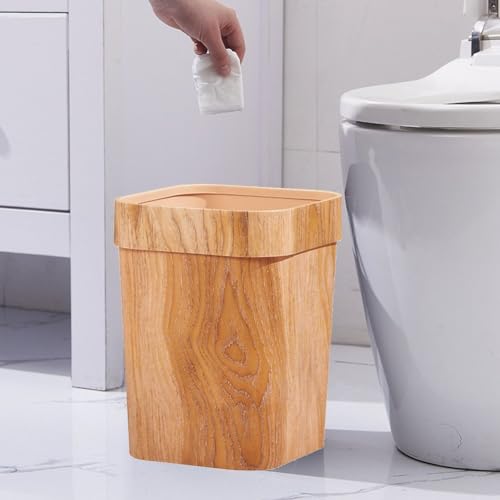 Bote de basura de plástico cuadrado retro con tapa abierta para baño y sala 6