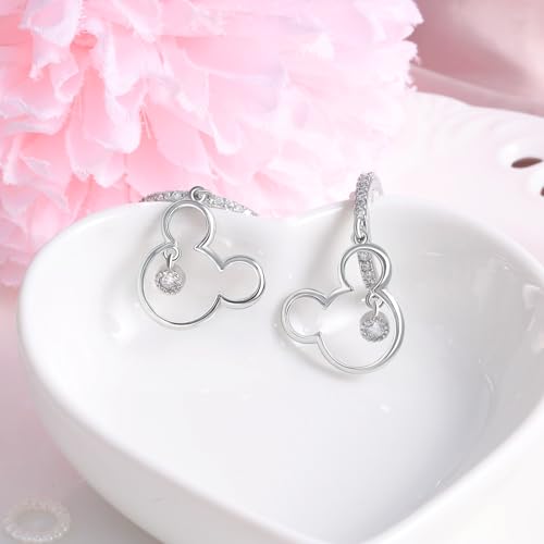 Mouse Earrings for Women Sterling Silver White Gold Mouse Open Hoop Earrings Sparkling CZ Lucky Cute Mini Stud Earrings Animal Fashion Hypoallergenic Princess Jewelry Gifts for Daughter Birthday3