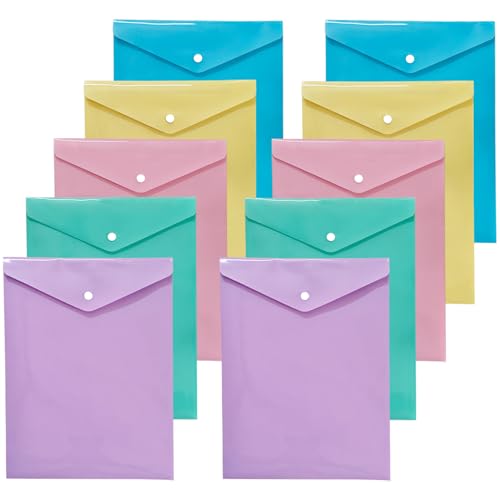 Image of Shuban A4 Plastic File Folder Document Organizer, Plastic File Holder with Snap Button, Waterproof Certificate Folder for Office, School, Home (Style-2-Plain Folder - 10 Pcs -Multi Color)