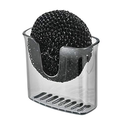 iDesign Estropajero, pequeño Porta plástico con Ventosa, Organizador de Fregadero para esponjas o estropajos de Cocina, Gris, 9,8 cm x 5,1 cm x 8,4 cm