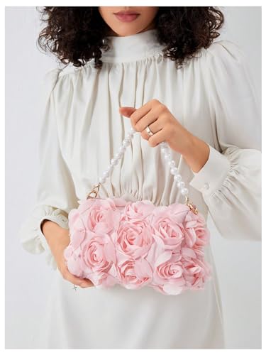Image of Verdusa Women's 3D Flower Pearl Top Handle Clutch Purses Evening Handbags Crossbody Bag