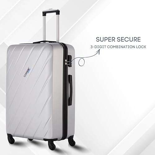 Image of CONWAY Aero 65cm, 24 inch, Medium Trolley Bag, ABS Hard Shell Suitcase, 8 Wheels, TSA Lock, Lightweight, Luggage Travel Trolley Bags for Weekend Trips - Silver