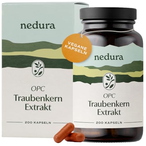 nedura® OPC Traubenkernextrakt hochdosiert – 200 vegane Kapseln – 560 mg reines OPC je Tagesdosis – Aus französischen Trauben – Mit Vitamin C nedura® OPC Traubenkernextrakt hochdosiert – 200 vegane Kapseln – 560 mg reines OPC je Tagesdosis – Aus französischen Trauben – Mit Vitamin C