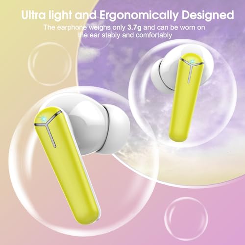 Kicoeon-Auriculares-Inalambricos-Auriculares-Bluetooth-53-HiFi-Estereo-con-4-HD-Mic-Reproduccion-de-36H-IP7-Impermeable-Cascos-Inalambricos-Bluetooth-Control-Tactil-Carga-Rapida-USB-C-Amarillo