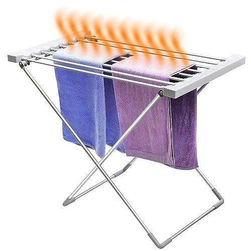 Jrcfnss Electric Clothes Dryer, Heated Clothes Drying Rack Heated Clothes Dryer with 8 Heated Bars, Folding Energy-Efficient Indoor Airer Wet Laundry Drying Rack