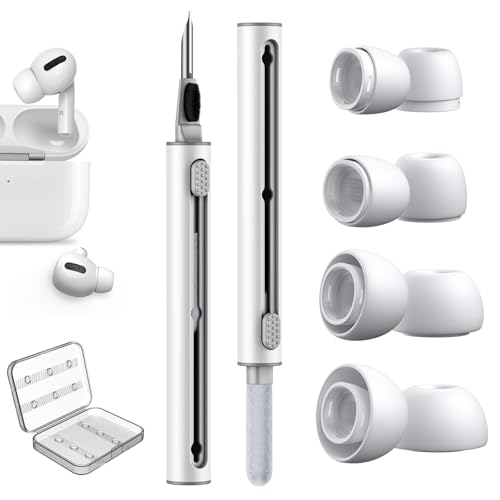 4 Pares Almohadillas para Airpods Pro y Airpods Pro 2 con Orificio para ReduccióN de Ruido, 3 in 1 Kit de Limpieza para Airpods, Tapones de...