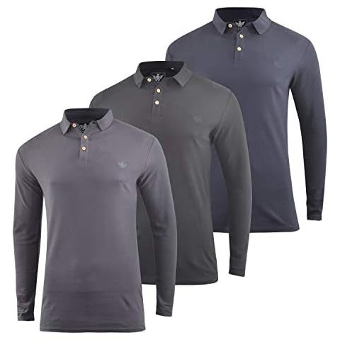 kandor (3 Pack Men's Polo Shirt Long Sleeve Casual Plaid Collar T-Shirts(XXL,Black-Navy-Charcoal) Cover