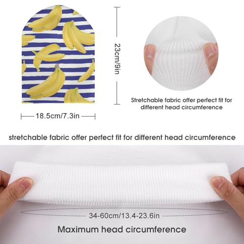 Banana On Blue Stripes Pattern Kids Beanie Hat for for Girls Boys Children Cap Winter Knitted Chemo Cancer Headwear Accessories Gifts Decoration2
