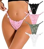 YIFVTFCK 4Pack Women G-String Thongs Sexy T-back Lace Underwear Cut Out Low Rise Floral Breathable Cheeky Panties Green XS