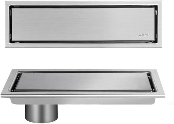 Linear Shower Floor Drain with Tile Insert Removable Cover Offset Outlet,Stainless Steel Matte Black Finish (Brushed Nickel,12inch)