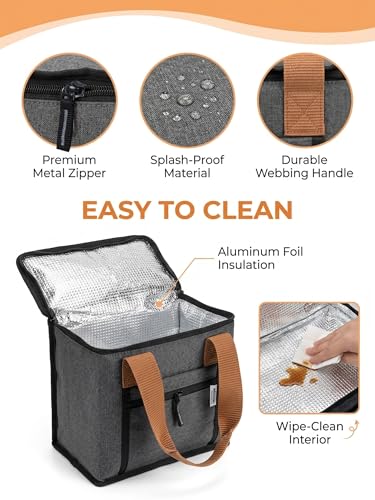Image of Wooum Thermal Insulated Lunch Bag for Office Men Women Kids | 9L Tiffin Bag with Bottle Holder | Waterproof Food Bag for School, Travel, Work | Leakproof, Compact, 1 Year Warranty (Dark Grey)