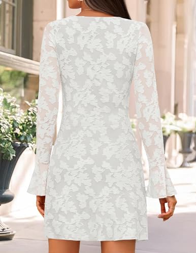 ZESICA Womens Fall Bell Long Sleeve Bodycon Mini Dresses 2025 Casual Floral Crew Neck Mesh Cocktail Party Club Dress3