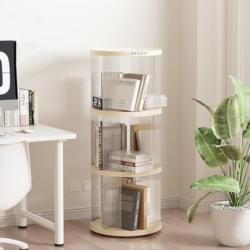Estantería giratoria de 360° transparente con diseño abierto de torre circular