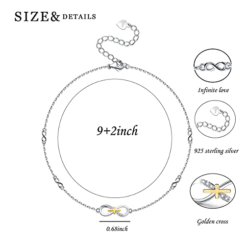 925 Sterling Silver Infinity Cross Anklet For Women Dainty Foot Anklets Religious Believe Faith Anklet Cz Adjustable Girls Jewelry For Mother's Day Birthday #TOP6