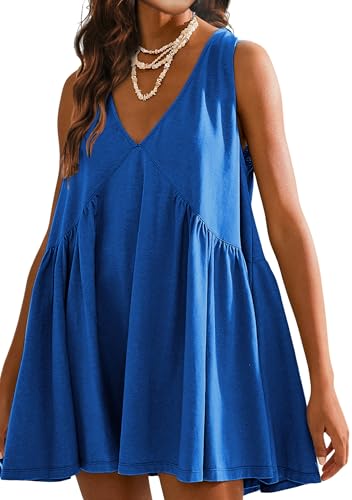 Image of Sleeveless Mini Dress for Women 2026 Summer Casual V Neck Sundress Loose Babydoll Dress with Pockets