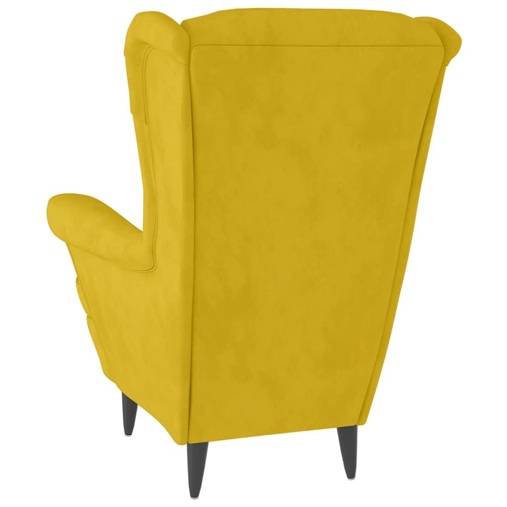 Sillón orejero con Taburete Terciopelo Amarillo Mostaza