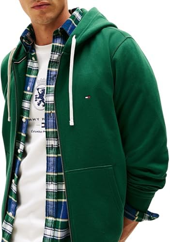 Tommy Hilfiger Męska bluza z kapturem z zamkiem błyskawicznym i kieszeniami, Zielony (ozdobny zielony), M