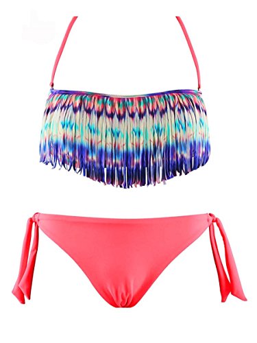 Maillot de Bain Femme Bikini 2 pièces Fluo Bandeau à Franges