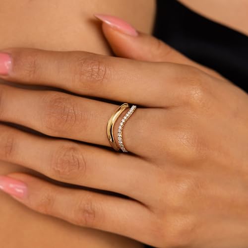 Stackable Gold Rings for Women Non Tarnish,14k Gold Plated Chunky Rings Dainty Stackable Statement Cubic Zirconia Wedding Band Rings for Women Thin Non Tarnish Thumb Gold Ring Set Waterproof Jewelry for Women Size 6-102