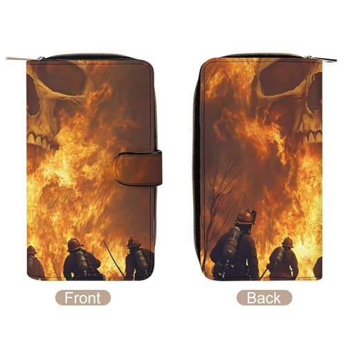 Firefighter Fighting Flames Skull Long Wallet for Women Men Purses Coin Pouch Credit Card Holder Organizer3