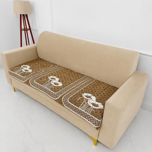 Image of Homerz Premium Chenille Fabric Sofa Cover | Soft, Durable & Dustproof | Decorative Couch Cover (Florida Chocolate, 6 (3+2+1) Seater, Only Seat Cover)
