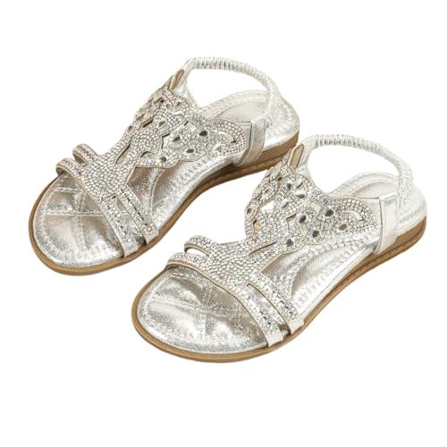 Girls Summer Bohemia Glitter Rhinestone Princess Sandals Crystal Beach Shoes