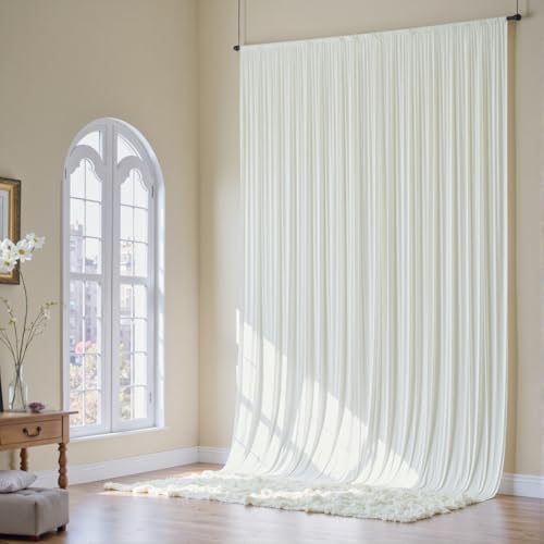 10x16ft Ivory Backdrop Curtains for Wedding Party, 2 Panels 16 ft Long Back Drop Cloth, Wrinkle-Free Polyester Drapes for Birthday, Baby Shower, Stage Photography Background by gogoparti - Used condition - Image 2