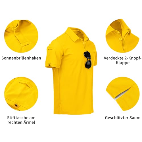 geeksport Polo Homme Manches Courtes Respirant Polo Golf Séchage Léger T-Shirt pour Outdoor Sport d'été Jaune 3XL – vue 5