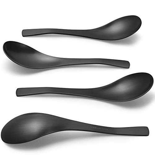 HIWARE Matte Black Thick Heavy-Weight Soup Spoons Stainless Steel Soup Spoons Table Spoons Set of 4
